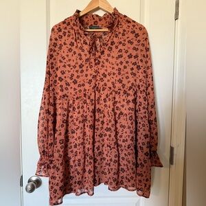 Dress Forum Los Angeles Dress Size‎ M Orange Rust Baby Doll Boho Floral Tiered
